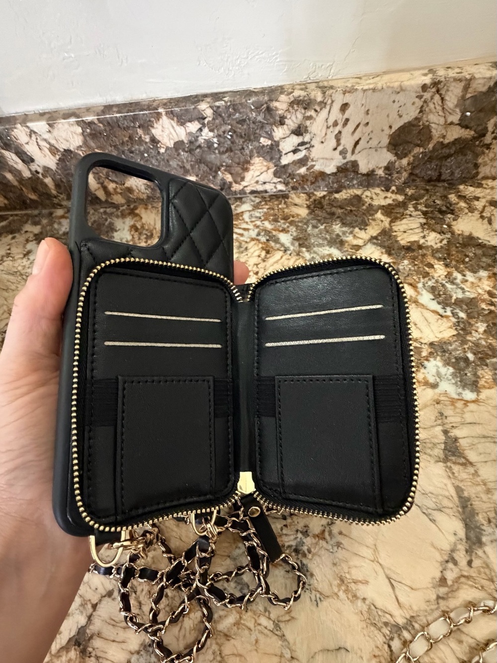 Quilted Crossbody Card Holder Phone Case for iPhone 12 Pro Max - Black and Cream - Picture 11 of 11